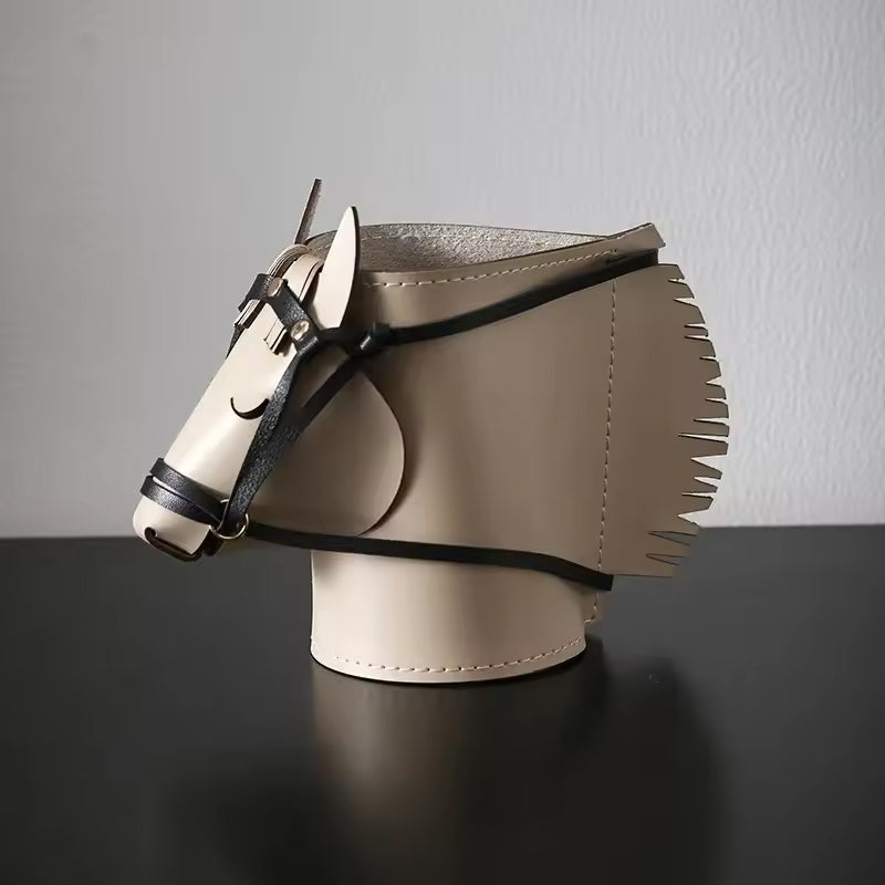 Leather Horse Head Storage Box, Makeup & Jewelry Organizer for Desk, Living Room & Study